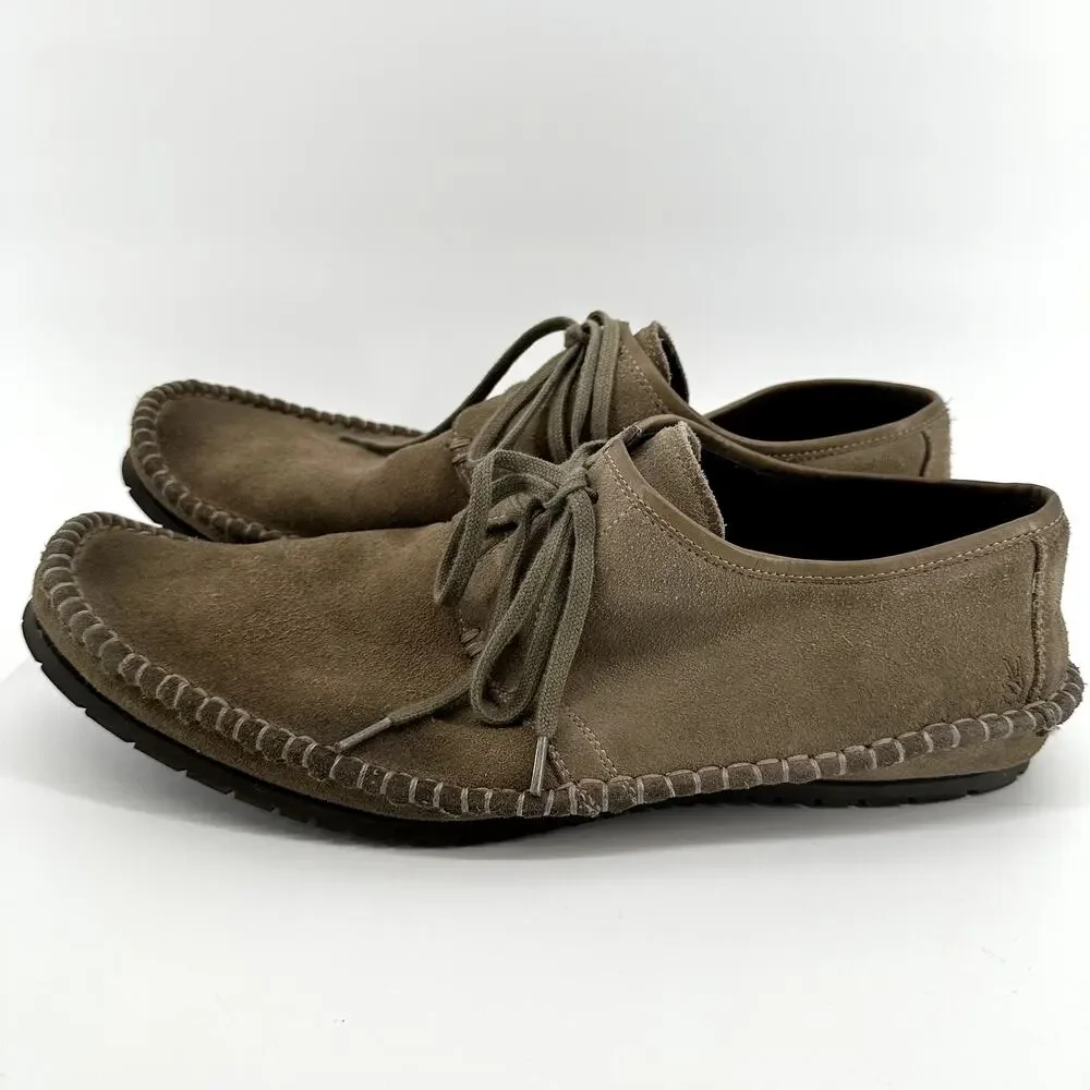 John Varvatos Casual Lace Up Oxford Flat Classic Suede Leather Tan US 13M